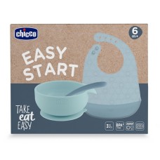 CHICCO EASY START SET PAPPA SILICONE AZZURRO 6M+