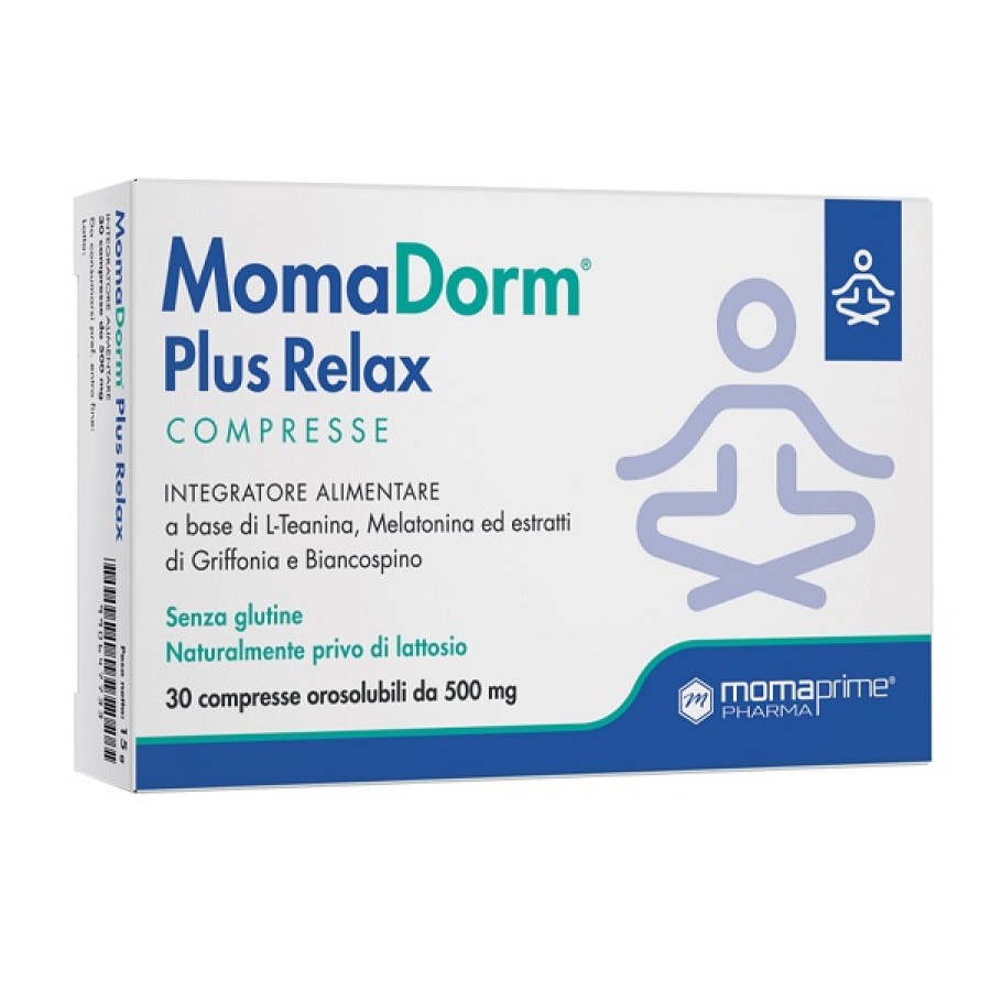 MOMADORM PLUS RELAX 30 COMPRESSE 500 MG SENZA GLUTINE NATURALMENTE PRIVO DI LATTOSIO MOMADORM PLUS RELAX 30 COMPRESSE 500 MG SENZA GLUTINE NATURALMENTE PRIVO DI LATTOSIO