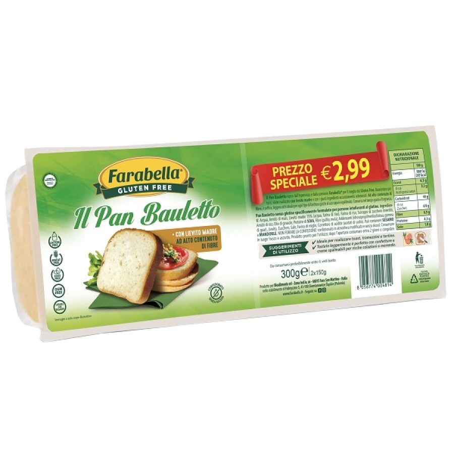 FARABELLA GLUTEN FREE IL PAN BAULETTO PROMO 2 X 150 G SENZA LATTOSIO, SENZA UOVA, SENZA ALCOL OGM