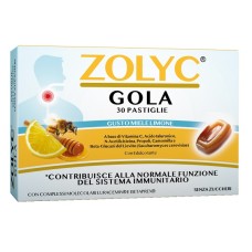 ZOLYC GOLA MIELE LIMONE 30 PASTIGLIE CON EDULCORANTE SENZA ZUCCHERI SENZA GLUTINE NATURALMENTE PRIVO DI LATTOSIO