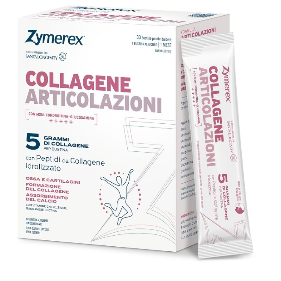 ZYMEREX COLLAGENE ARTICOLAZIONI 30 BUSTINE DA 15 ML CON EDULCORANTE SENZA GLUTINE SENZA LATTOSIO