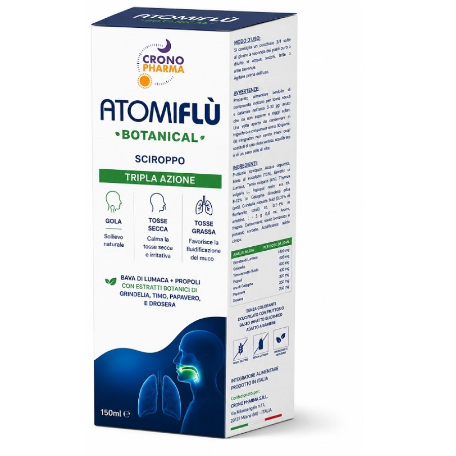 ATOMIFLU' BOTANICAL SCIROPPO TRIPLA AZIONE 150 ML SENZA COLORANTI CON FRUTTOSIO