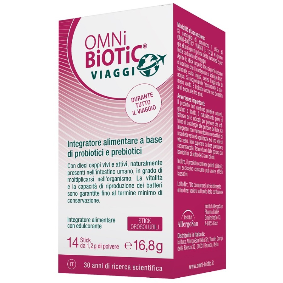 OMNI BIOTIC VIAGGI 14 STICK OROSOLUBILI CON EDULCORANTE SENZA GLUTINE E LATTOSIO