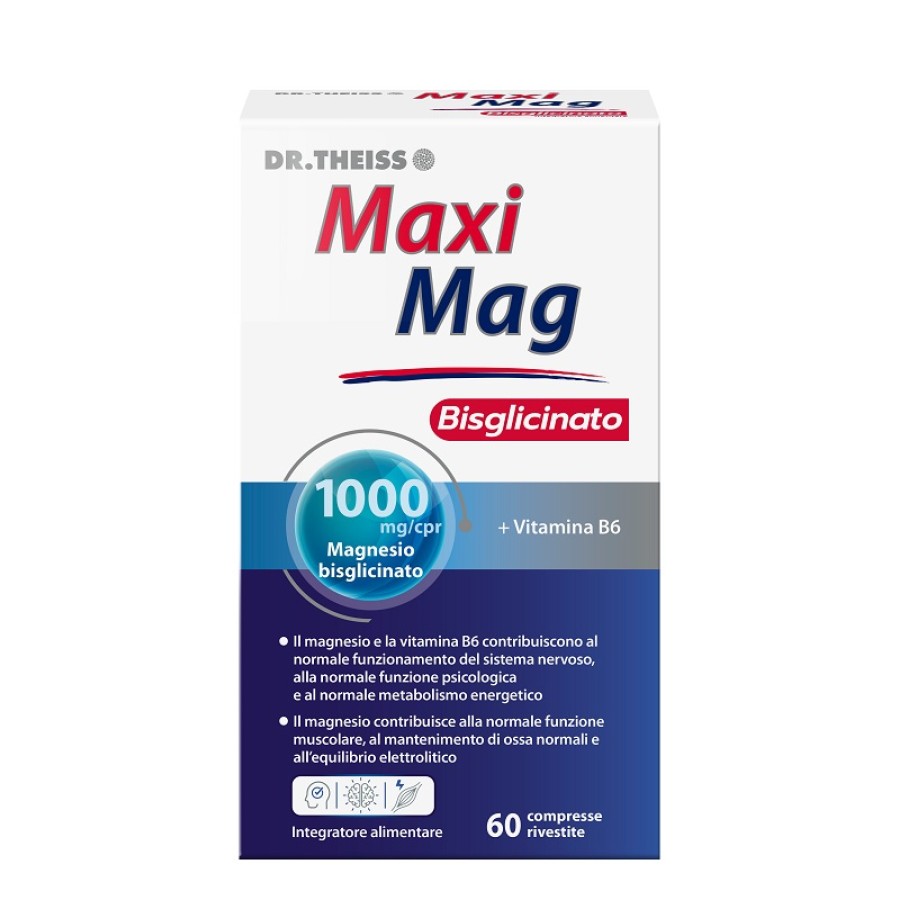 DR THEISS MAXI MAG MAGNESIO BISGLICINATO 60 COMPRESSE RIVESTITE SENZA GLUTINE SENZA LATTOSIO