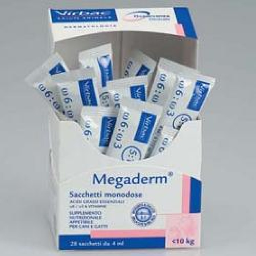 MEGADERM SUPPLEMENTO GATTI E CANI INFERIORI A 10 KG SCATOLA DA 28 SACCHETTI MONODOSE 4 ML