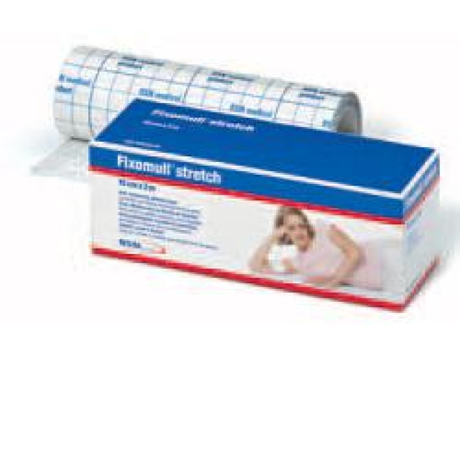FASCIA AUTOADESIVA IPOALLERGENICA FISSAGGIO CATETERI FIXOMULL STRETCH. SUPPORTO IN POLIESTERE NON TESSUTO BIANCO, MASSA IN POLICARBONATO SENZA RESINE E GOMME NATURALI. 15X200CM