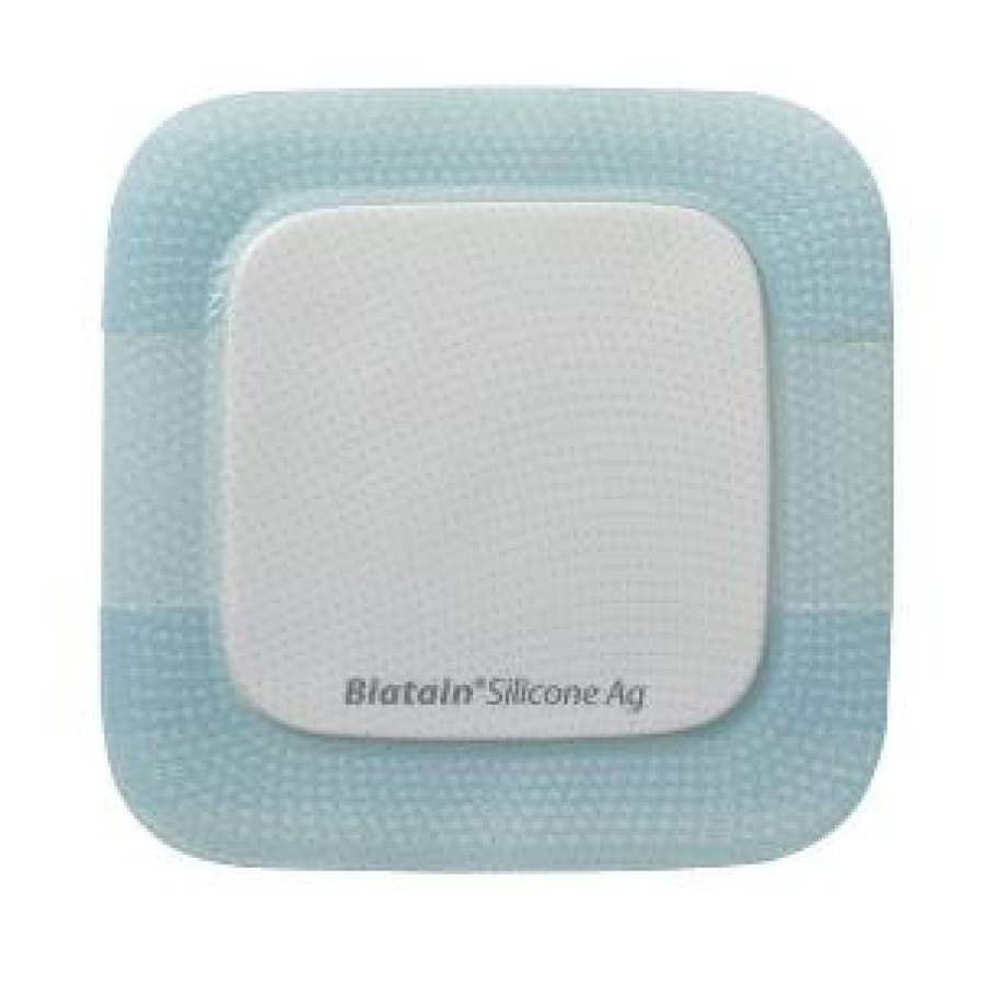 MEDICAZIONE BIATAIN IN SCHIUMA DI POLIURETANO A RILASCIO DI ARGENTO CON BORDO ADESIVO IN SILICONE 10X10 CM 5 PEZZI