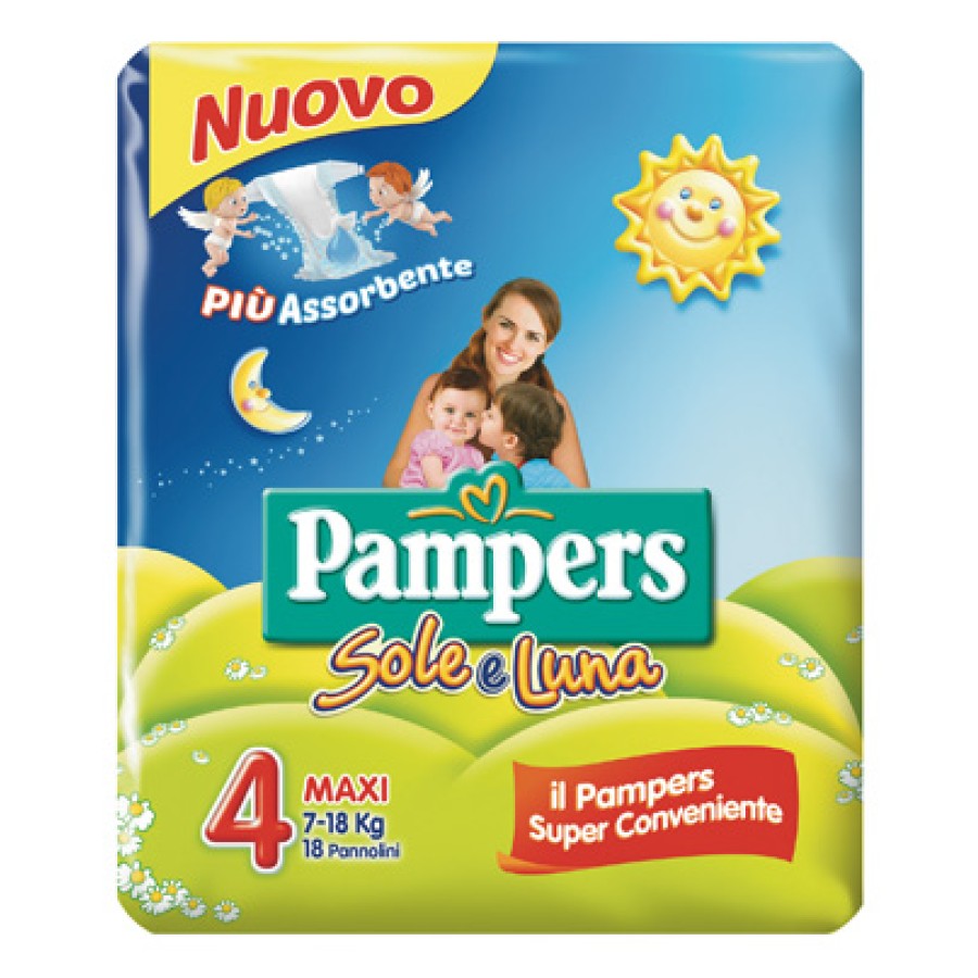 PANNOLINO PER BAMBINO PAMPERS SOLE & LUNA MAXI 18 PEZZI