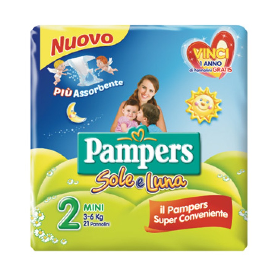 PANNOLINO PER BAMBINO PAMPERS SOLE & LUNA FLASH MINI 21 PEZZI