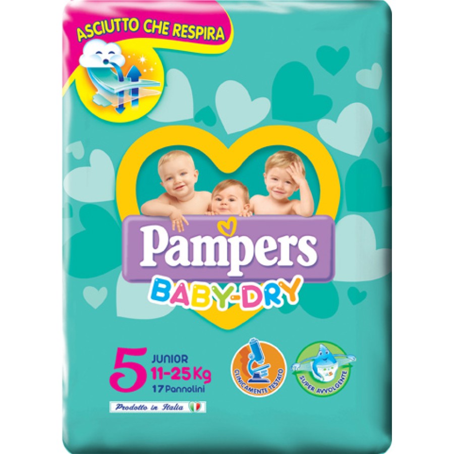 PANNOLINI PER BAMBINI PAMPERS BABY DRY DOWNCOUNT NO FLASH JUNIOR 17 PEZZI