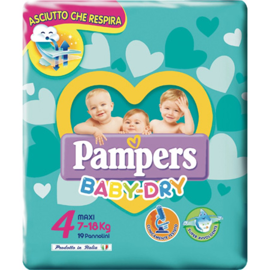 PANNOLINI PER BAMBINI PAMPERS BABY DRY DOWNCOUNT NO FLASH MAXI 19 PEZZI