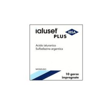 GARZA IALUSET PLUS IMPREGNATA DI CREMA DI ACIDO IALURONICO 0,05%, DI SULFADIAZINA ARGENTICA 1%, MACROGOL, GLICEROLO E ACQUA 10 X 10 CM 10 PEZZI
