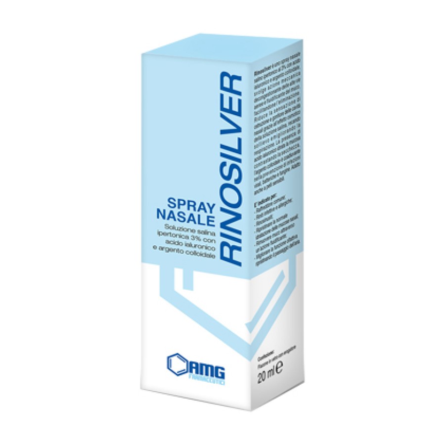 RINOSILVER SOLUZIONE SALINA IPERTONICA 3% CON ACIDO IALURONICO E ARGENTO COLLOIDALE SPRAY NASALE 20 ML