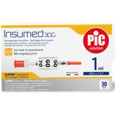 SIRINGA INSULINA PIC INSUMED 1 ML 100 UI AGO GAUGE 30 12,7 MM SENZA SPAZIO MORTO 30 PEZZI