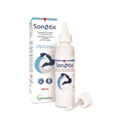 SONOTIX DETERGENTE AURICOLARE PROFONDO CANI E GATTI FLACONE 120 ML + CANNULA CORTA RIGIDA + CANNULA LUNGA FLESSIBILE
