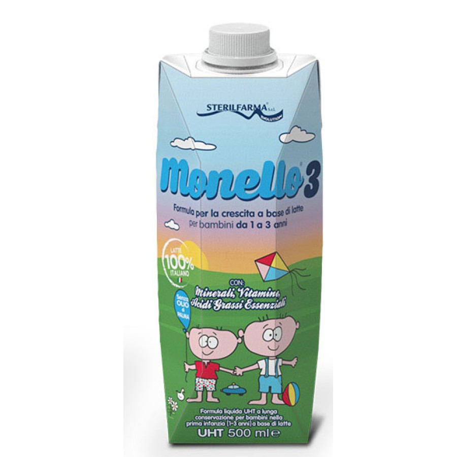 MONELLO 3 FORMULA PER LA CRESCITA A BASE DI LATTE PER BAMBINI DA 1 A 3 ANNI LIQUIDO 500 ML