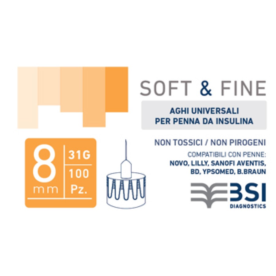 AGO PER PENNA DA INSULINA SOFT&FINE 31 GAUGE 8 MM 100 PEZZI