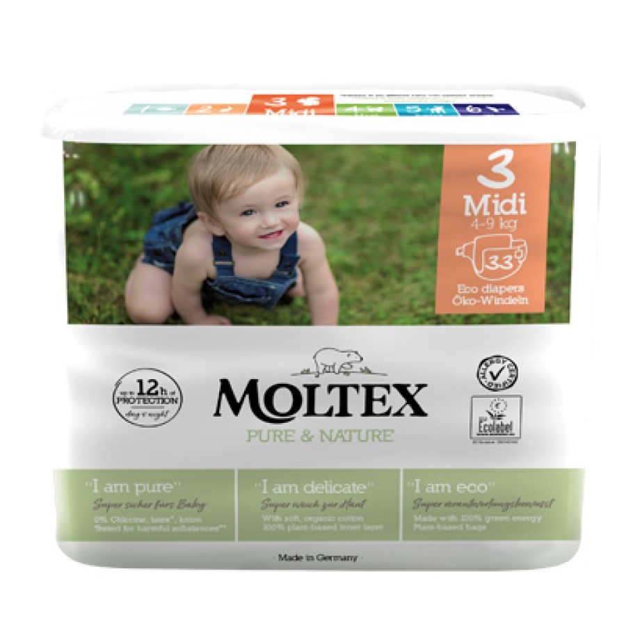 PANNOLINI MOLTEX PURE & NATURE MIDI 4-9 KG TAGLIA 3 33 PEZZI