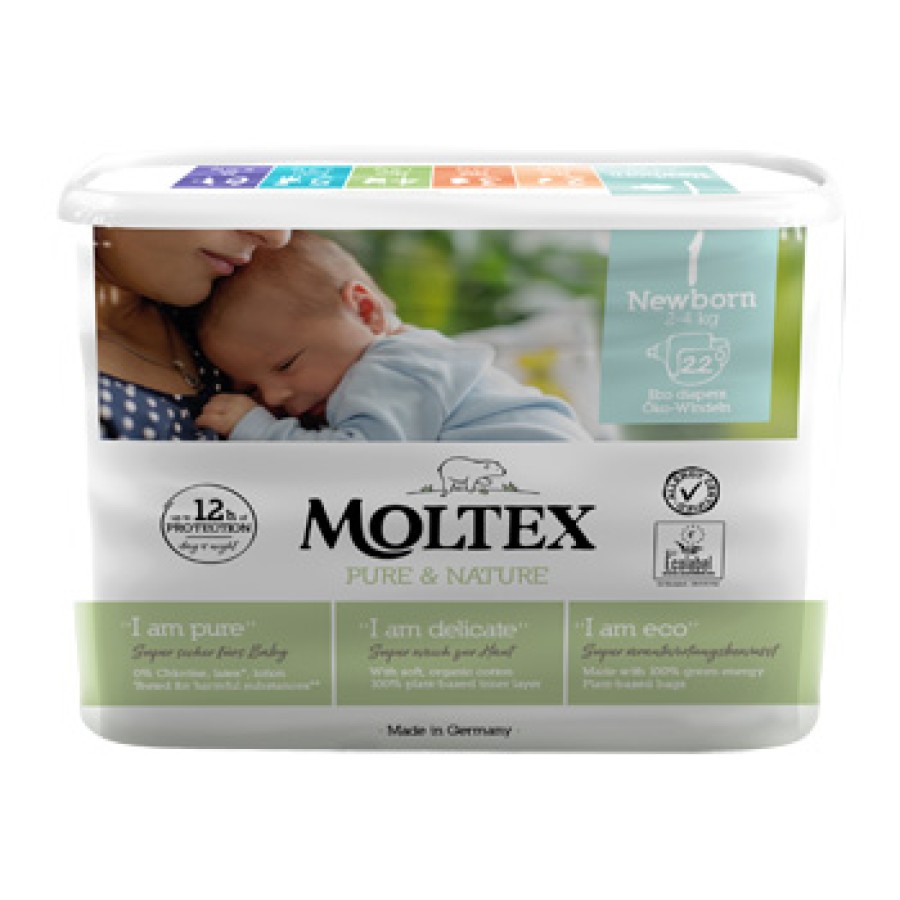 PANNOLINI MOLTEX PURE & NATURE NEW BORN 2-4 KG TAGLIA 1 22 PEZZI