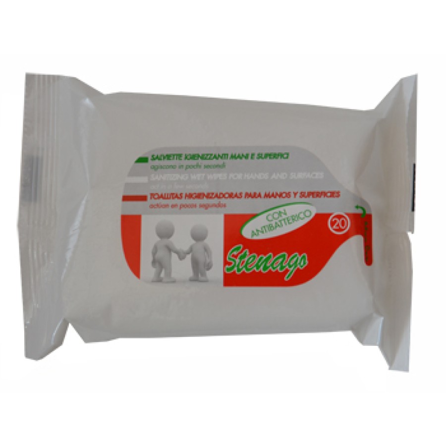 SALVIETTINE IGIENIZZANTI MANI/SUPERFICI CON ANTIBATTERICO 20 PEZZI