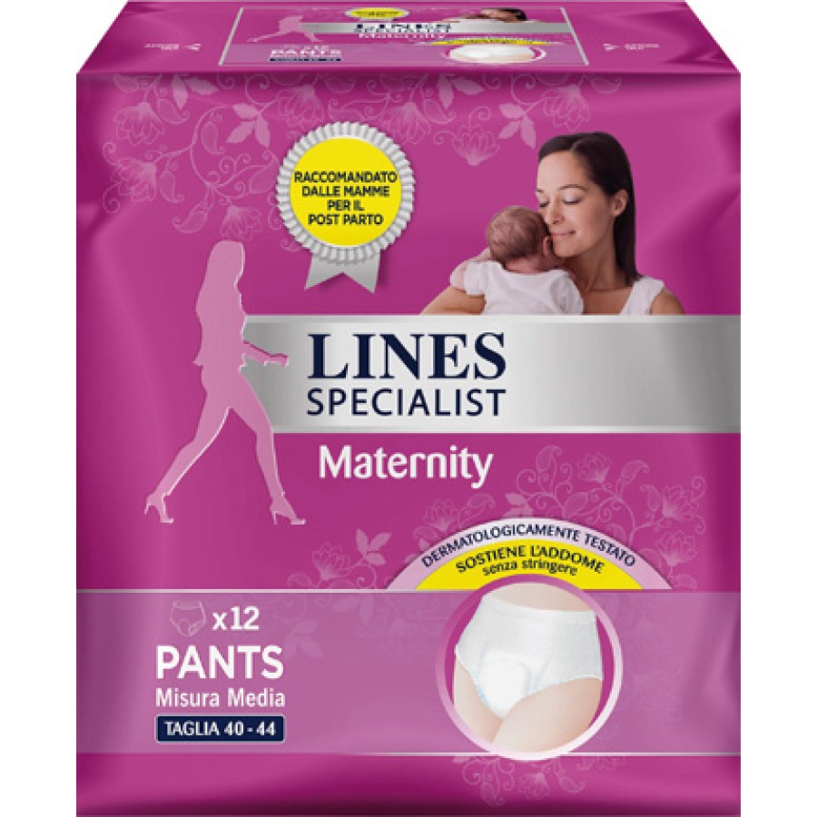 LINES SPECIALIST MATERNITY MUTANDINA ASSORBENTE PER PERDITE POST PARTO MISURA MEDIUM 12 PEZZI