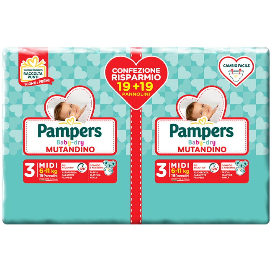 PAMPERS BABY DRY PANNOLINO A MUTANDINA DUO DWCT MIDI 38 PEZZI