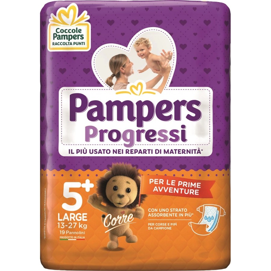 PAMPERS PROGRESSI LARGE PANNOLINO 5+ 13-27KG 19 PEZZI