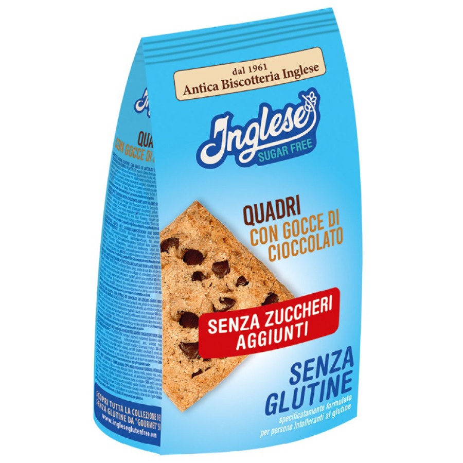 INGLESE BISCOTTI QUADRI CON GOCCE DI CIOCCOLATO SENZA ZUCCHERI AGGIUNTI 300 G