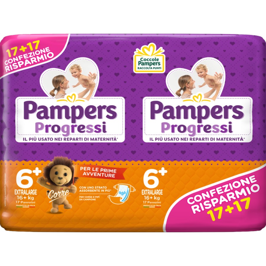 PAMPERS PROGRESSI EXTRALARGE 6+ 16+KG 34 PEZZI