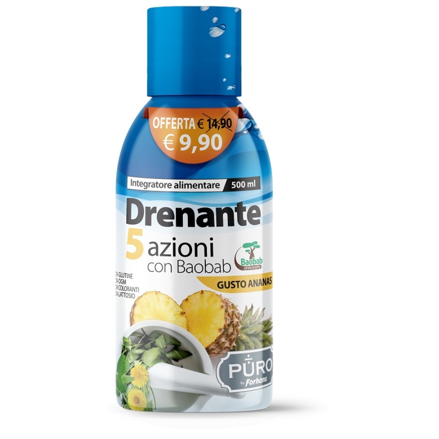 PURO DRENANTE 5 AZIONI CON BAOBAB GUSTO ANANAS 500 ML