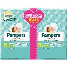 PAMPERS BABY DRY PANNOLINI DUO DOWNCOUNT JUNIOR 32 PEZZI