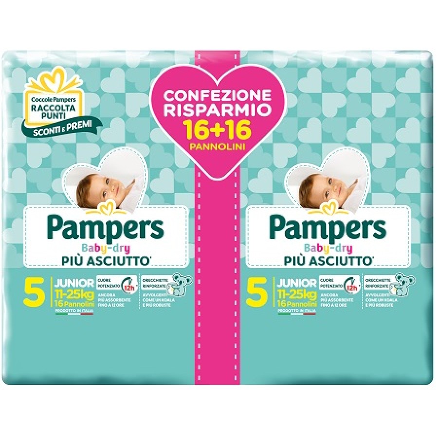 PAMPERS BABY DRY PANNOLINI DUO DOWNCOUNT JUNIOR 32 PEZZI