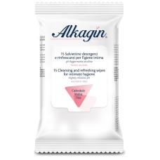 ALKAGIN SALVIETTINE DETERGENTI E RINFRESCANTI PER L'IGIENE INTIMA PH LEGGERMENTE ALCALINO SENZA ALCOOL 15 PEZZI CALENDULA MALVA E TILIA