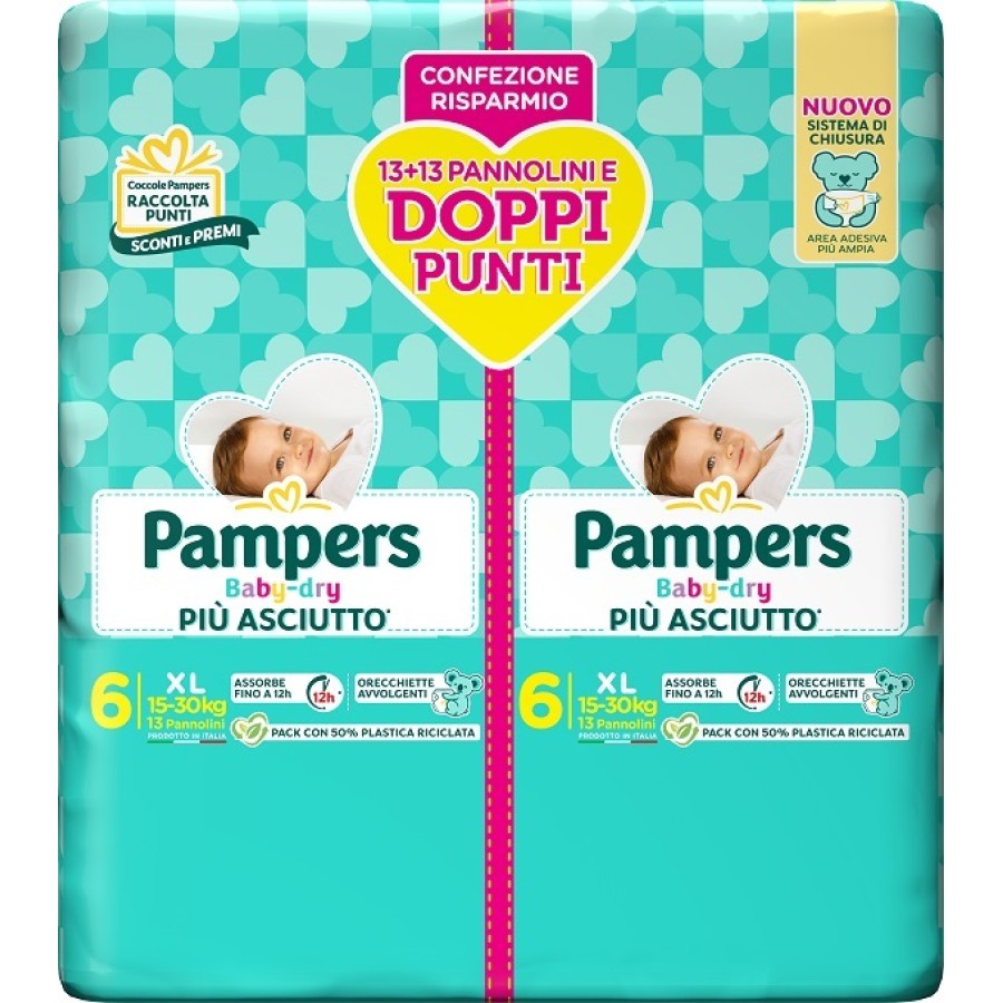 PAMPERS BABY DRY PANNOLINO DUO DOWNCOUNT XL 26 PEZZI